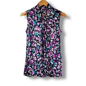 Nine West Satin Tie Neck Sleeveless Blouse Purple Blue Size Small